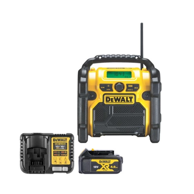DeWalt DCR020 18V XR Cordless Compact Digital DAB+ Jobsite Radio With 1 x 4.0Ah Battery & Charger