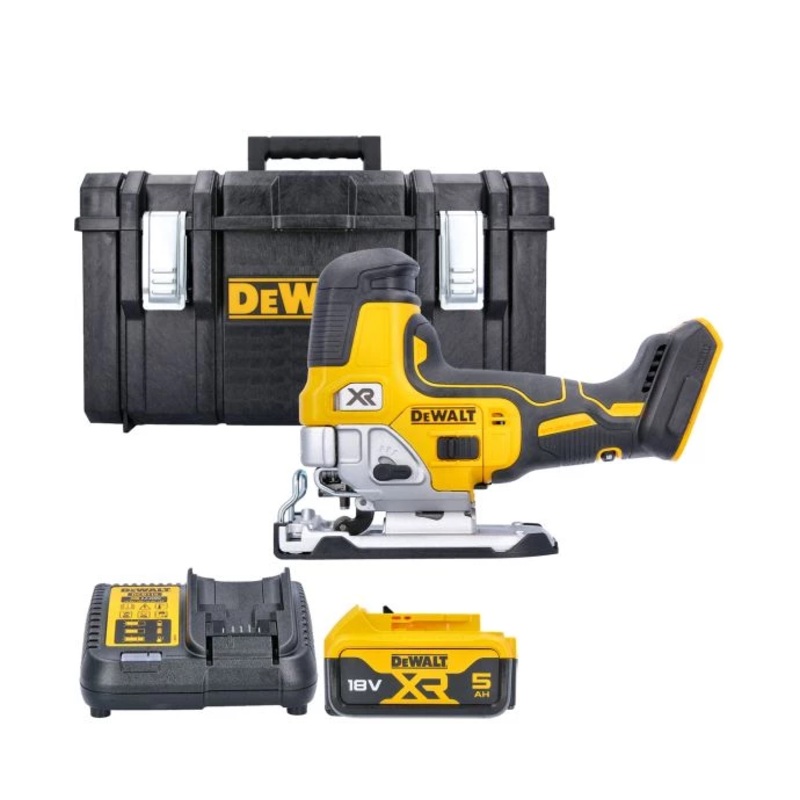 DeWalt DCS335N 18V XR Cordless Brushless Body Grip Jigsaw With 1 x 5.0Ah Battery, Charger & Case