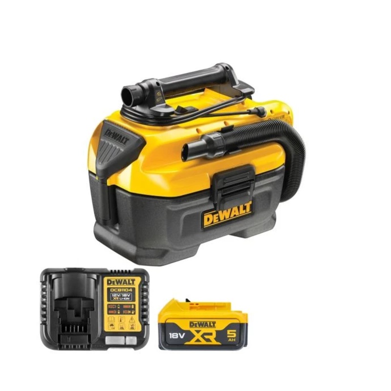 DeWalt DCV584 18V XR 7 Litre L-Class Wet & Dry Vacuum Cleaner With 1 x 5.0Ah Battery & Charger