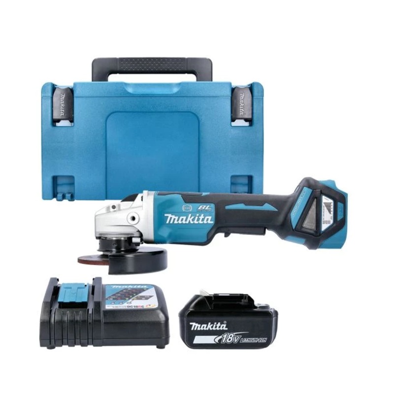 Makita Angle Grinder DGA469Z 18V LXT Cordless 115mm X-LOCK Brushless Paddle Switch With 1 x 5.0Ah Battery, Charger & Case