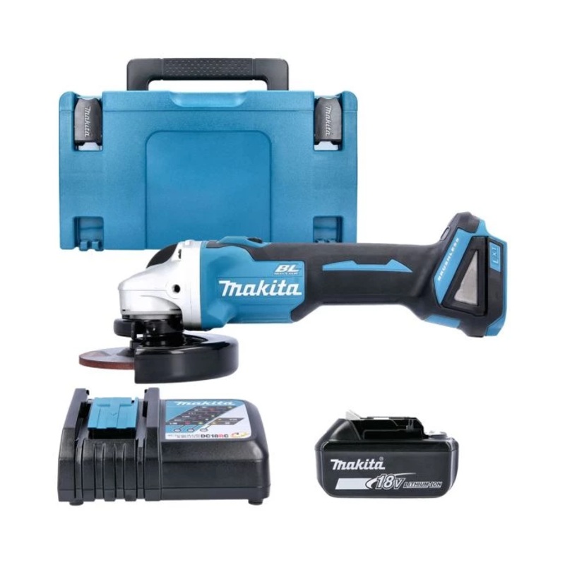 Makita Angle Grinder DGA504Z 18V LXT Cordless 125mm Brushless Slide Switch With 1 x 5.0Ah Battery, Charger & Case