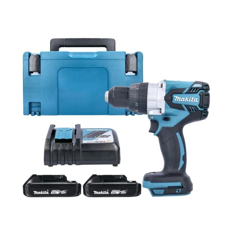 Makita Combi Drill DHP481Z 18V LXT Cordless Brushless 1/2″ 2-Speed Keyless Chuck Max 60Nm With 2 x 2.0Ah Batteries, Charger & Case