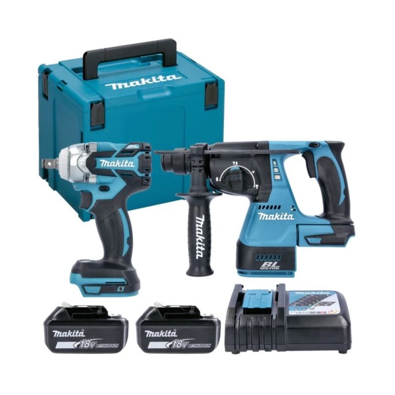 Makita DLX2268TJ 18V Impact Wrench & Rotary Hammer Twin Pack With 2 x 5.0Ah Batteries. Charger & Case