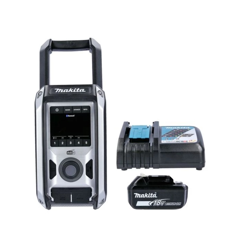 Makita Radio DMR115B 10.8V/18V CXT/LXT Cordless/AC FM/DAB/DAB+ Jobsite With AUX, USB & Bluetooth Black With 1 x 5.0Ah Battery & Charger