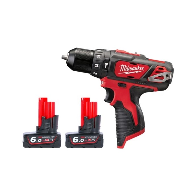 Milwaukee M12BPD 12V Cordless 10mm Compact Combi Hammer Drill With 2 x 6.0Ah Batteries