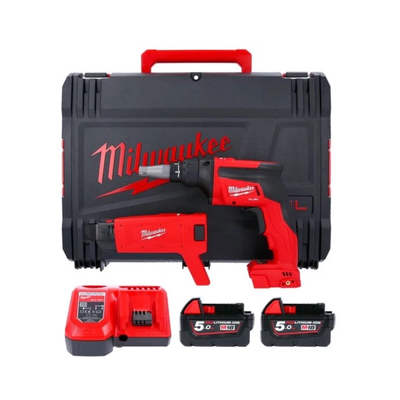 Milwaukee M18FSGC 18V Fuel Drywall Screwgun With 2 x 5.0Ah Batteries, Charger & Case