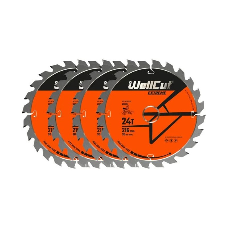 WellCut TCT Circular Saw Blades 216mm x 30mm x 24T Fine Cutting Wood Saw Blades Compatible with all Brands Pack of 4