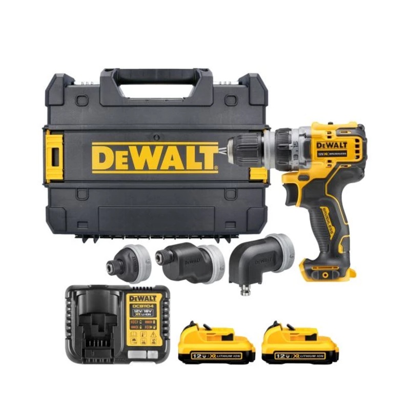 Dewalt DCD703NT 12V XR Brushless Multi-Head Drill Driver With 2 x 2.0Ah Batteries, Charger & Case