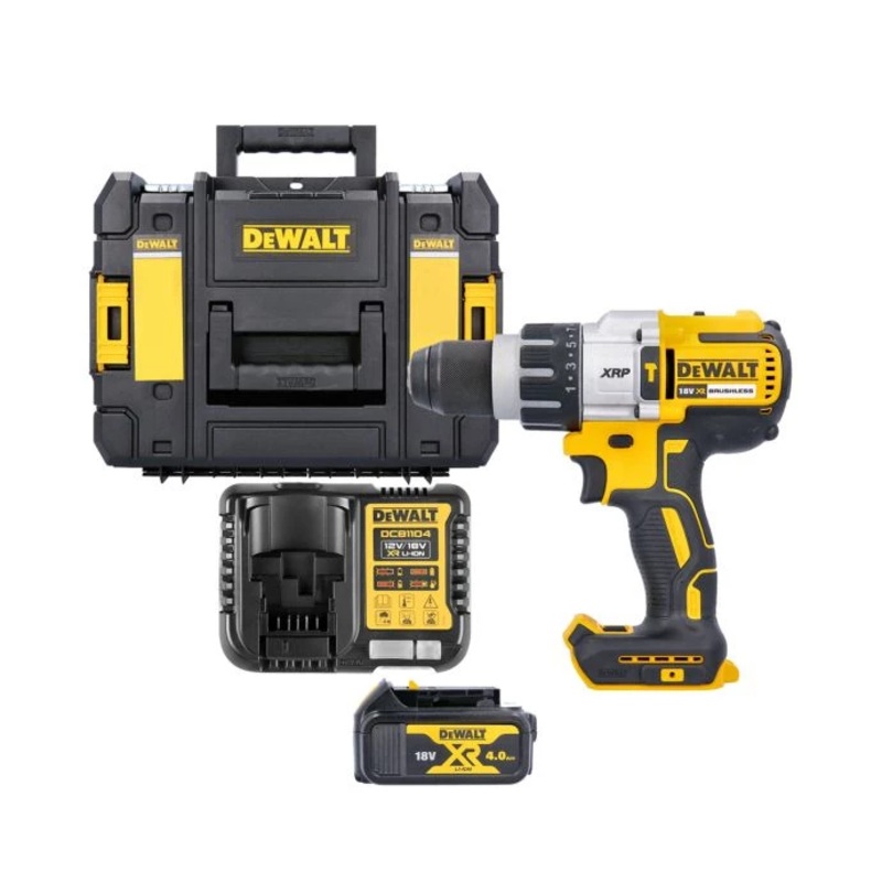DeWalt DCD996 18V Cordless XRP 3 Speed Brushless Hammer Combi Drill With 1 x 4.0Ah Battery, Multi Voltage Charger & Case