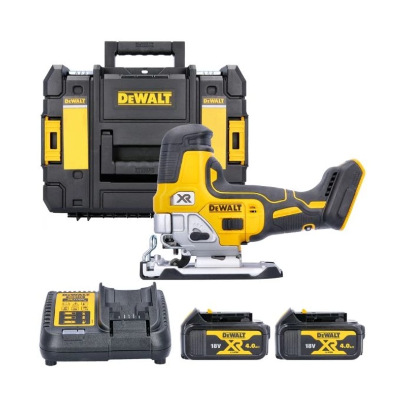 DeWalt DCS335 18V XR Cordless Brushless Body Grip Jigsaw With 2 x 4.0Ah Batteries, Charger & DWST1-70703 TStak Case