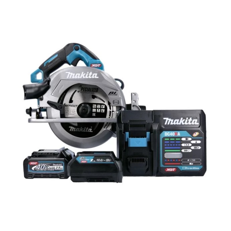 Makita Circular Saw HS004G 40V Max XGT 190mm Cordless Brushless AWS Robust Saw For Demanding Applications With 1 x 2.5Ah Battery, Charger & Adaptor