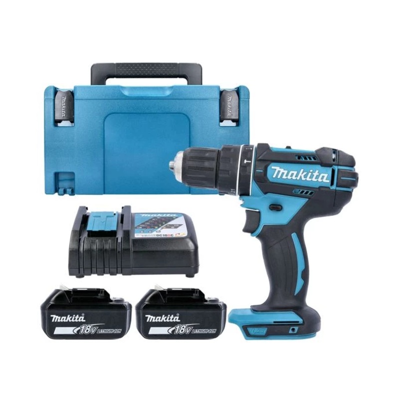 Makita Combi Drill DHP482Z 18V LXT Cordless 1/2″ 2-Speed Keyless Chuck Max 62Nm With 2 x 5.0Ah Batteries, Charger, Case & Inlay