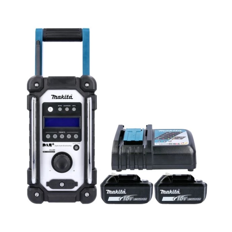 Makita Radio DMR110 7.2V/18V CXT/LXT Cordless/AC FM/DAB/DAB+ Jobsite With AUX & USB With 2 x 4.0Ah Batteries & Charger