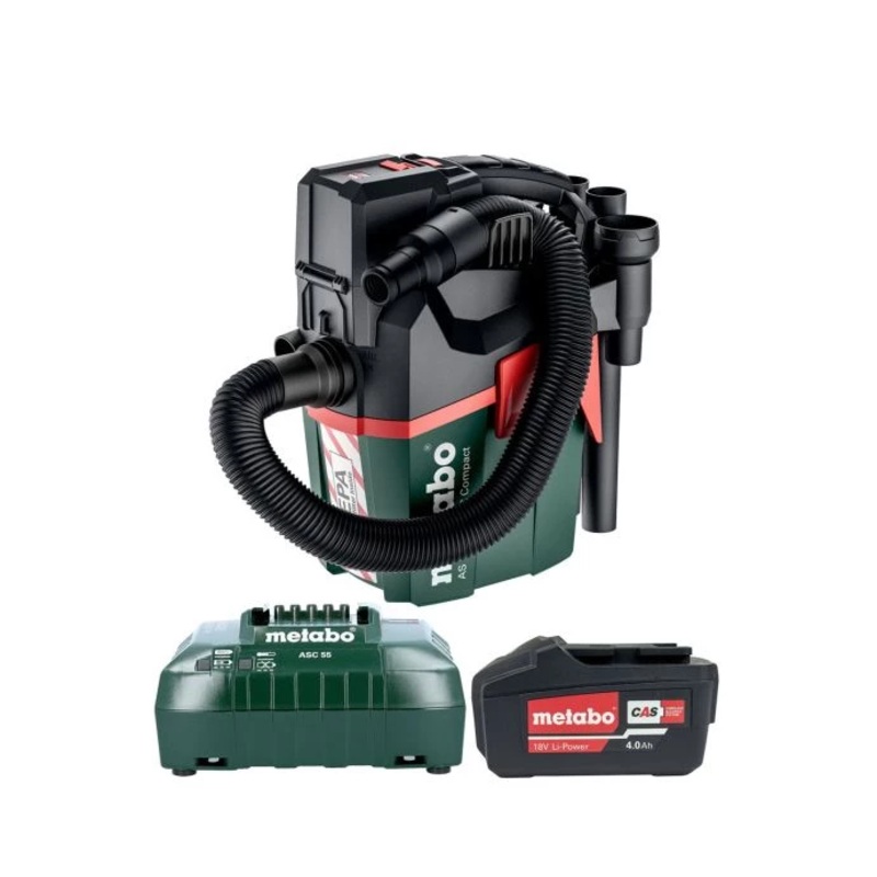 Metabo AS18 HEPA PC COMPACT 18V L Class HEPA Filter Cordless Wet & Dry Vacuum Cleaner With 1 x 4.0Ah Battery & Charger