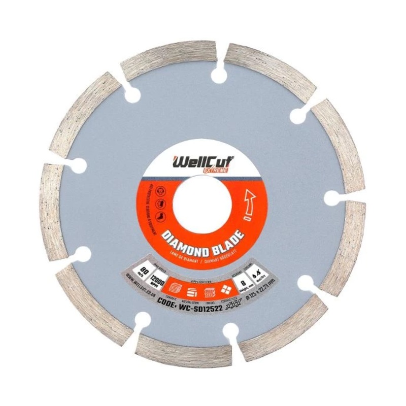 WellCut Diamond Cutting Blade for Angle Grinder 125mm x 22.23mm Segmented Disc for Concrete, Tiles, Stones, Bricks, Marble, Ceramic