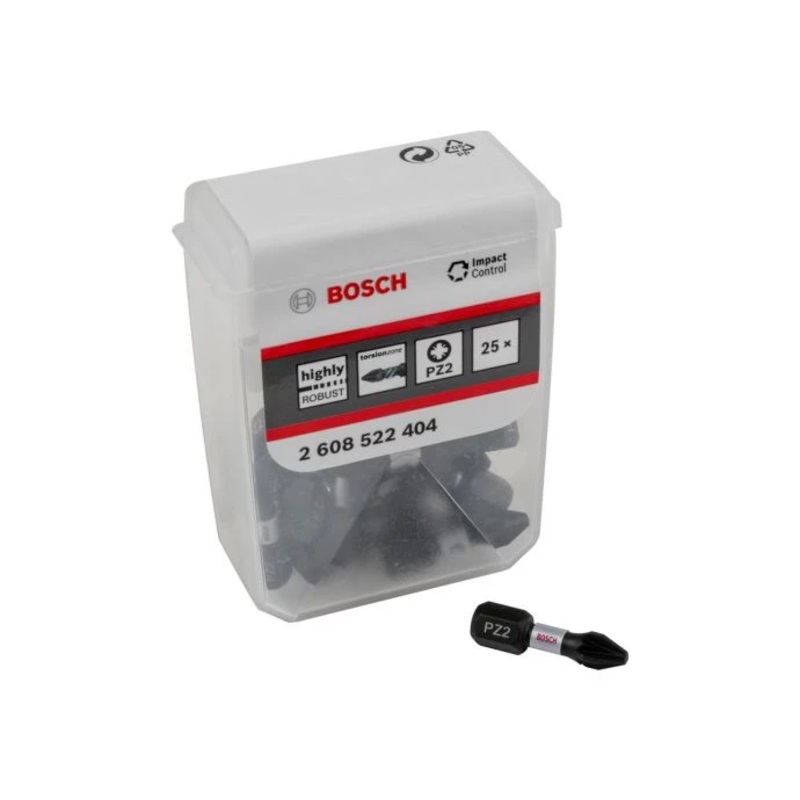 Bosch 2608522404 PZ2 25mm Impact Control Screwdriver Bits 25 Piece