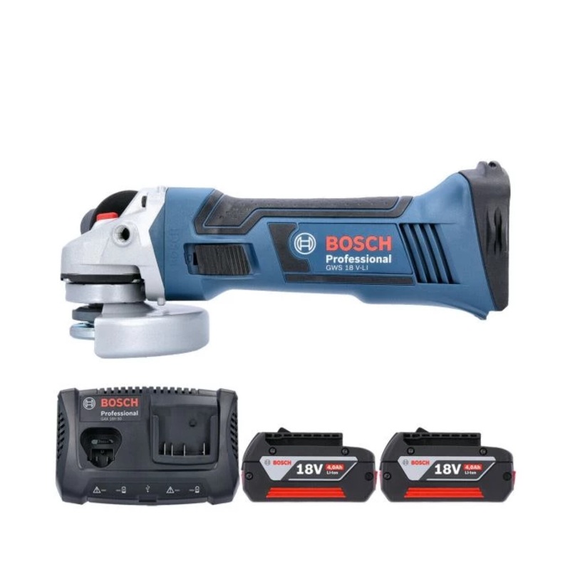 Bosch GWS 18 V-LI Cordless Angle Grinder 115mm With 2 x 4.0Ah Batteries & Charger