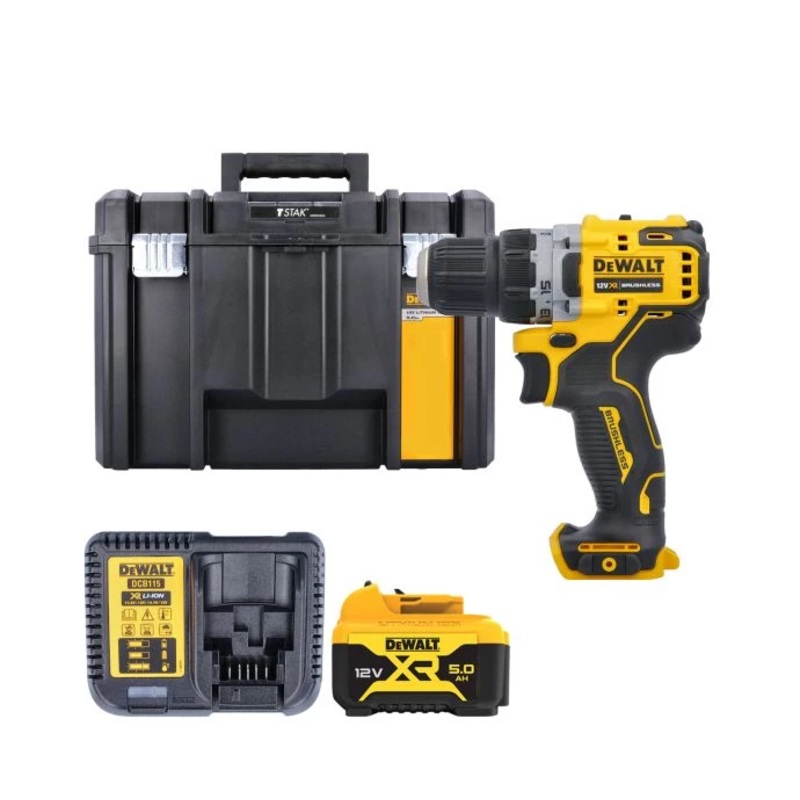 DeWalt DCD701 10.8V / 12V XR Cordless Brushless Sub-Compact Drill Driver With 1 x 5.0Ah Battery, Charger & TSTAK VI Case