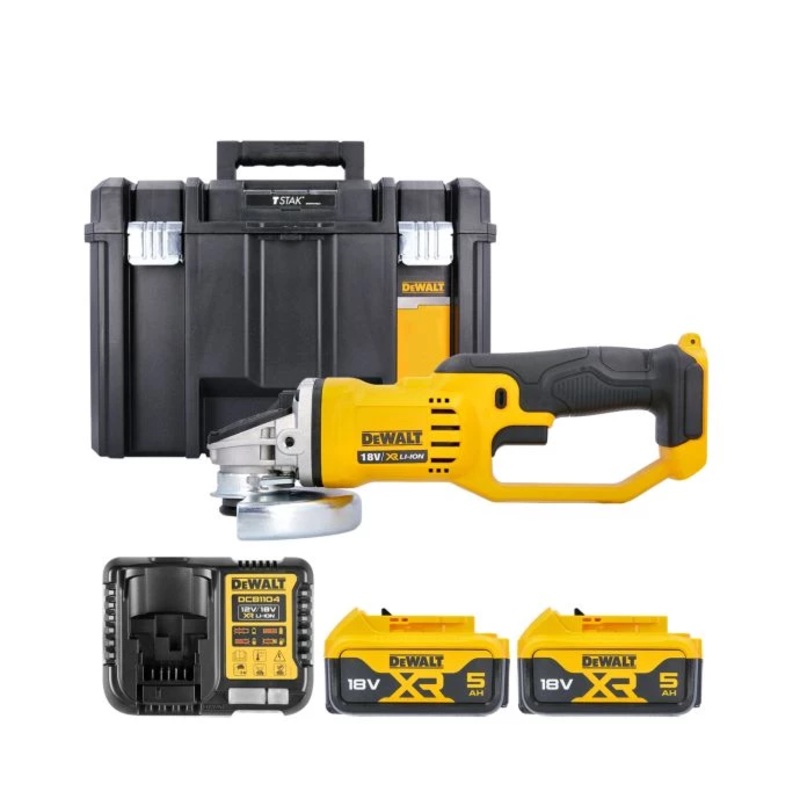 DeWalt DCG412 18V XR 125mm Cordless Angle Grinder With 2 x 5.0Ah Batteries, Charger & Case
