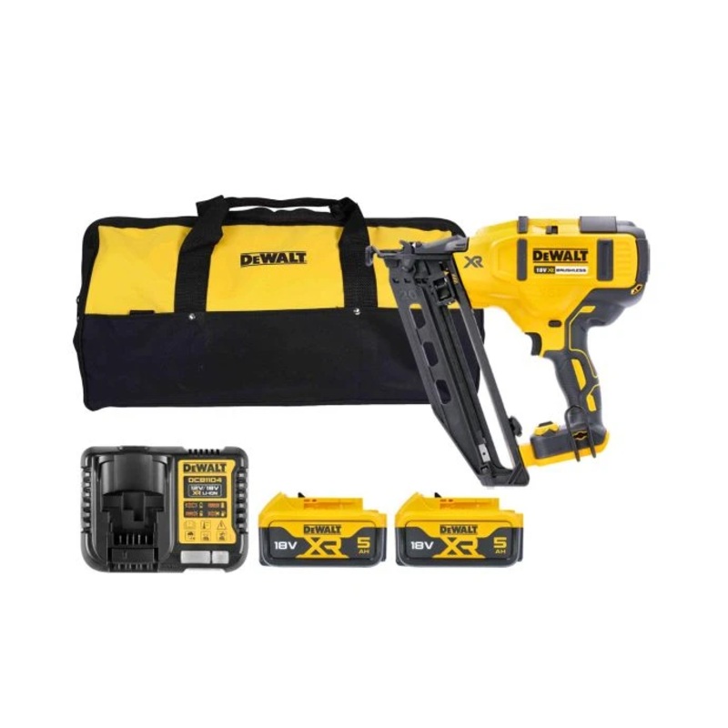 DeWalt DCN660 18V XR Brushless 60mm Second Fix Finishing Nailer With 2 x 5.0Ah Batteries, Charger & Tool Bag