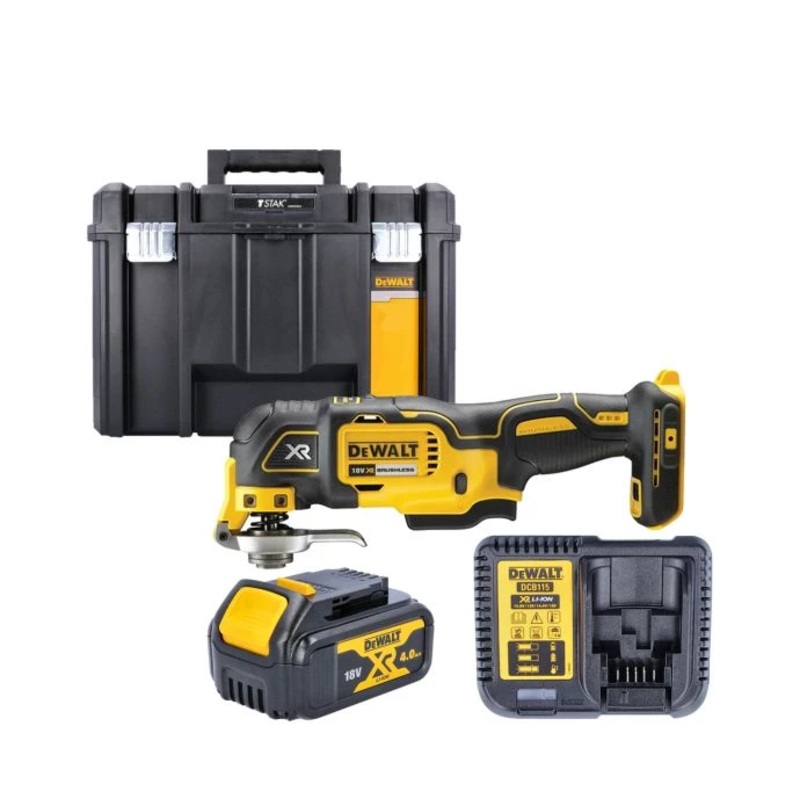 DeWalt DCS356 18V XR Brushless 3 Speed Oscillating Tool With 1 x 4.0Ah Battery, Charger & T-Stak Case
