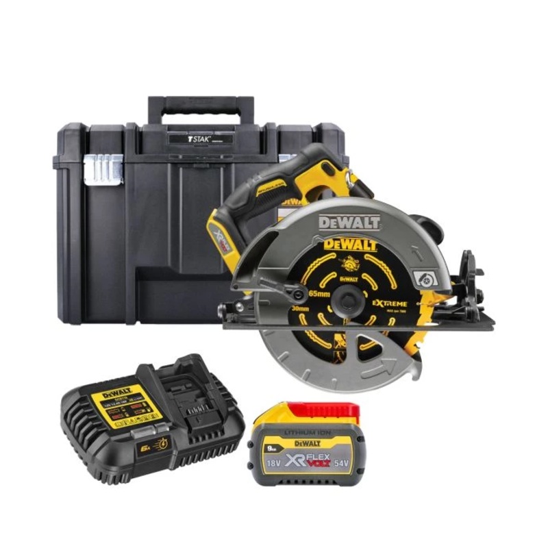DeWalt DCS578 54V Cordless Brushless FlexVolt 190mm Circular Saw With 1 x 9.0Ah Battery, Charger & TSTAK VI Case