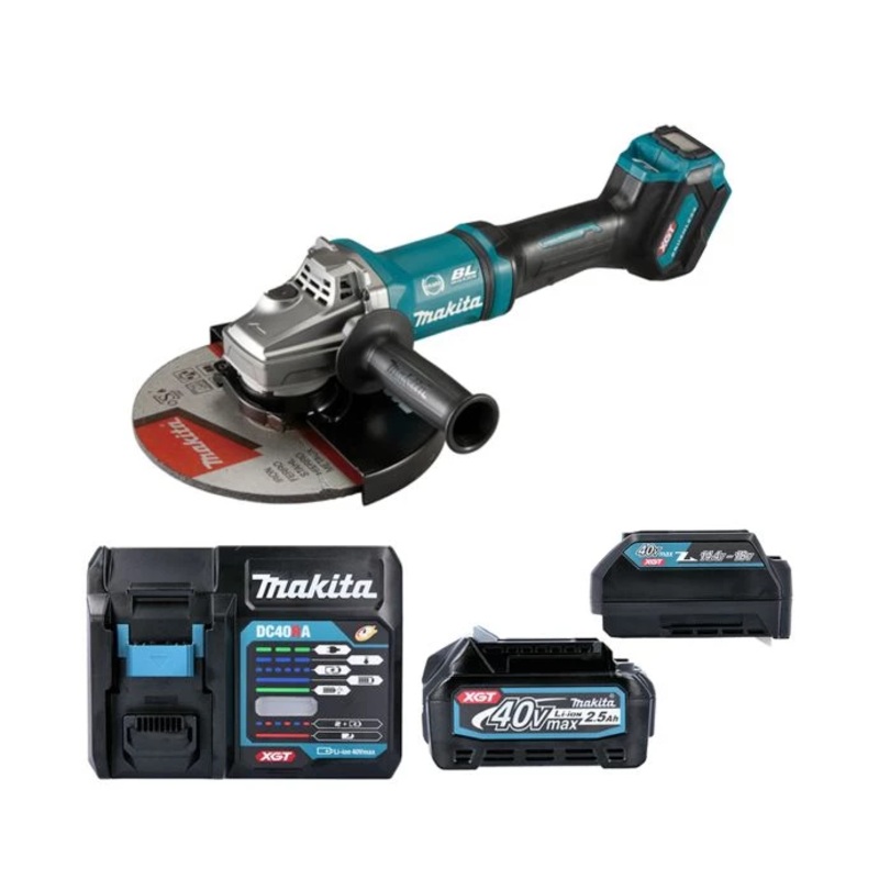 Makita Angle Grinder GA038G 40V Max XGT Cordless 230 mm Brushless Paddle Switch With 1 x 2.5Ah Battery, Charger & Adaptor