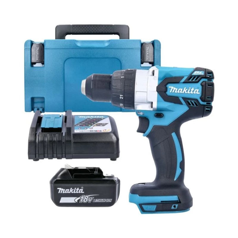 Makita Combi Drill DHP481Z 18V LXT Cordless Brushless 1/2″ 2-Speed Keyless Chuck Max 60Nm With 1 x 3.0Ah Battery, Charger, Case & Inlay