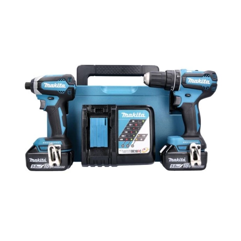 Makita DLX2283TJ 18V LXT Brushless Combi Drill & Impact Driver Twin Pack With 2 x 5.0Ah Batteries, Charger & Case