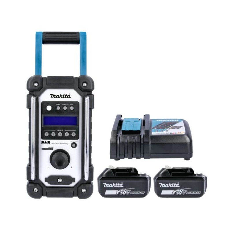 Makita Radio DMR109 10.8V/18V CXT/LXT Cordless/AC FM/DAB/DAB+ Jobsite With AUX & USB With 2 x 5.0Ah Batteries & Charger