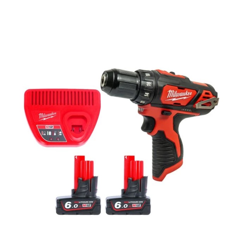 Milwaukee M12BDD 12V Cordless Sub Compact Drill Driver With 2 x 6.0Ah Batteries & Charger