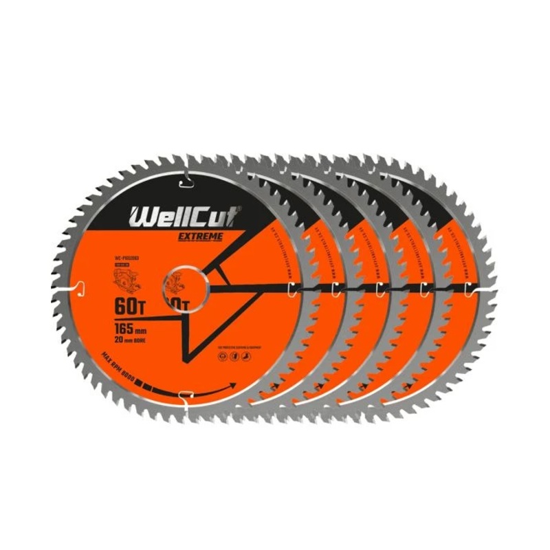 WellCut TCT Circular Saw Blades 165mm x 20mm x 60T Fine Cutting Wood Saw Blades Compatible with all Brands Pack of 5