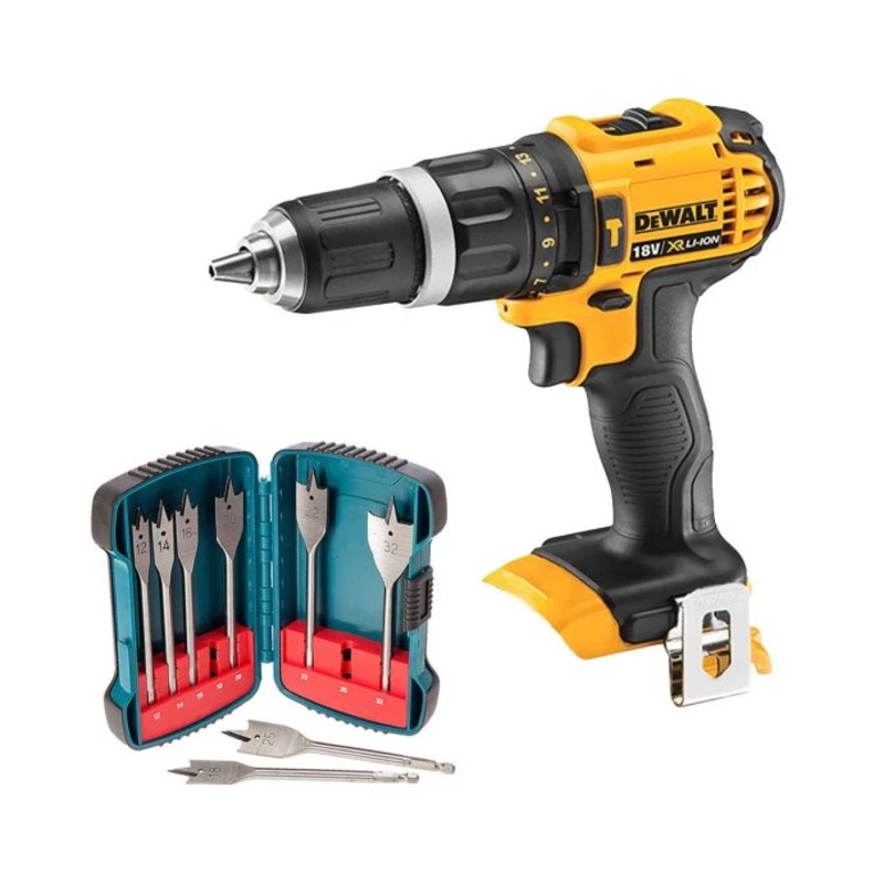 Dewalt DCD785 18V XR Combi Drill With 8 Piece Flat Wood Drill Bit Set