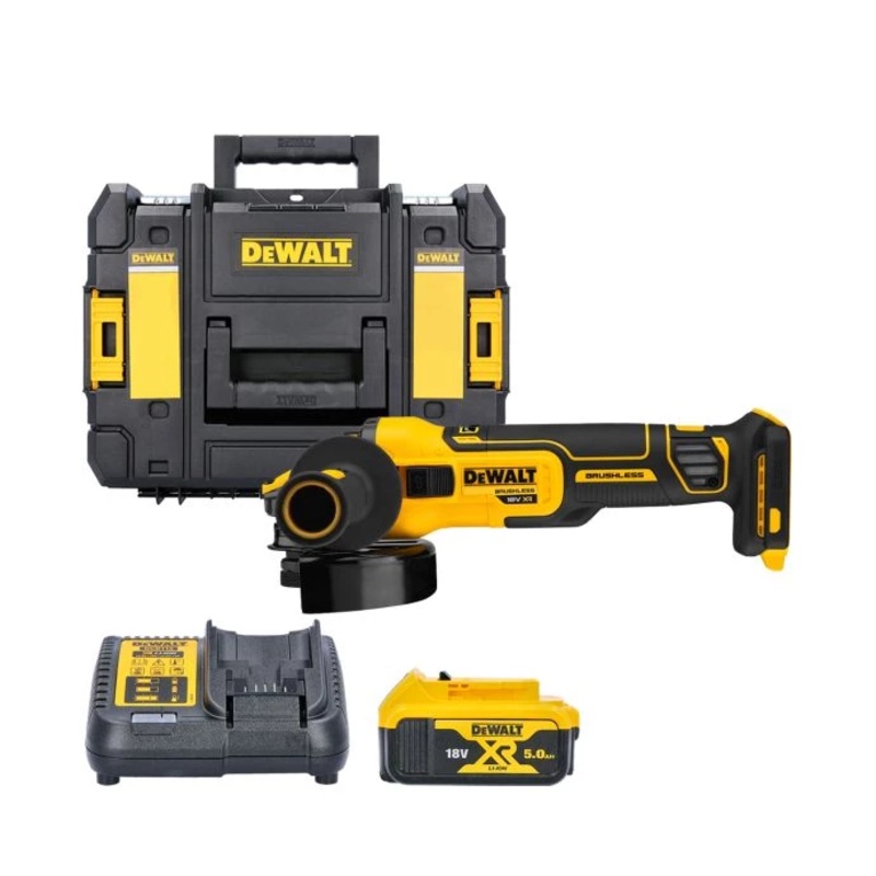 DeWalt DCG409 18V XR Brushless Flexvolt Advantage 125mm Angle Grinder With 1 x 5.0Ah Battery, Charger & Case