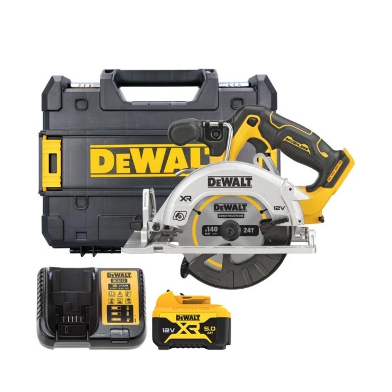 DeWalt DCS512 12V XR Cordless Brushless 140mm Circular Saw With 1 x 5.0Ah Battery, Charger & Case