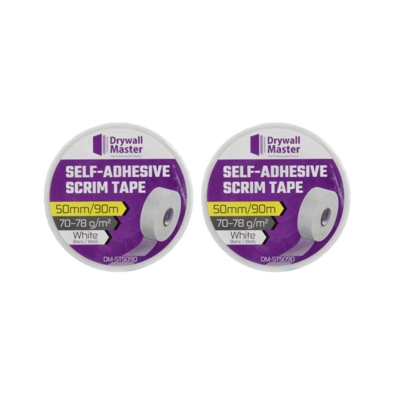 Drywall Master Scrim Tape 50mm x 90m, High Strength Self-Adhesive Fiberglass Mesh Tape Pack of 2