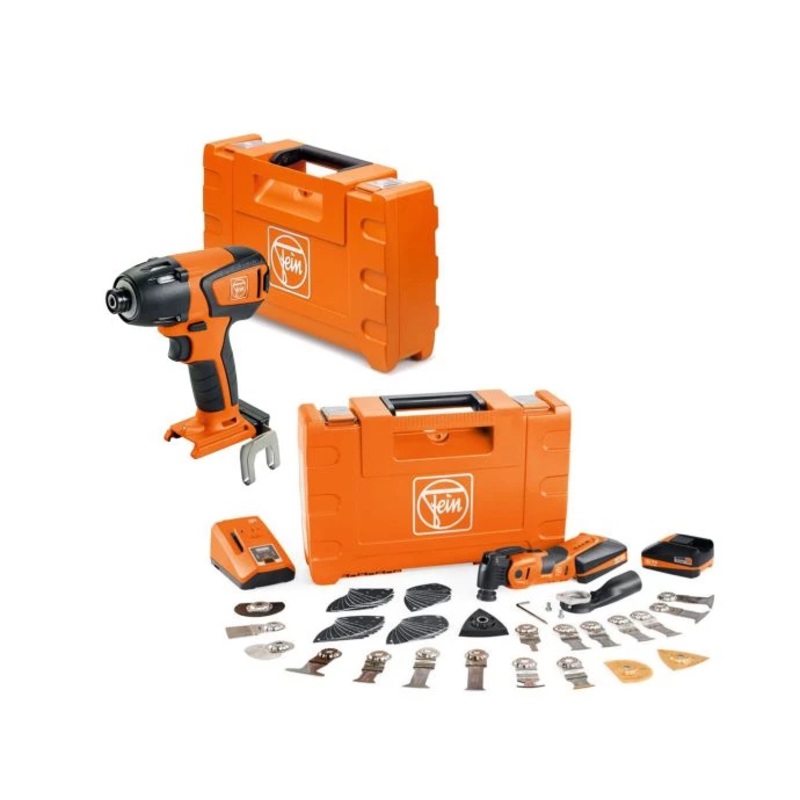 Fein AMM 700 Max Top 18V Multi-Tool & ASCD 18-200 W4 Impact With 2 x 3Ah Batteries, Charger & Cases