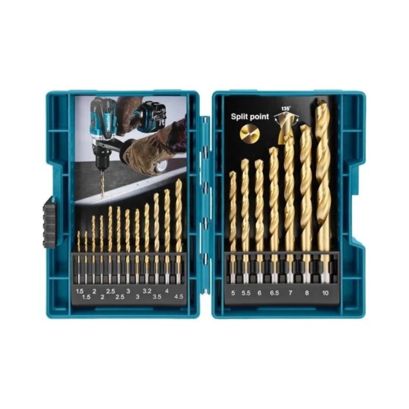 Makita B-67795 19 Piece HSS-Tin Drill Bit Set In Case 1.5 mm to 10mm