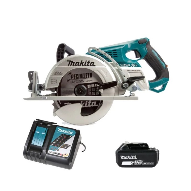 Makita Circular Saw DRS780Z 18V/36V LXT 185mm Cordless Brushless Robust Wood Cutting Saw With 1 x 5.0Ah Battery & Charger