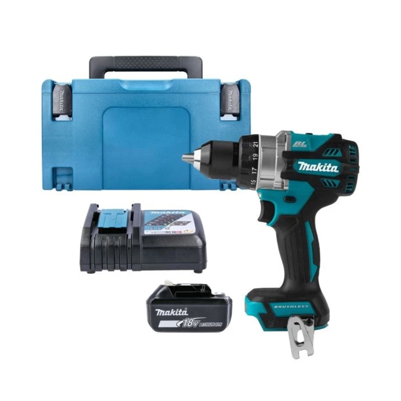 Makita Combi Drill DHP486Z 18V LXT Cordless Brushless 1/2″ 2-Speed Keyless Chuck Max 130Nm With 1 x 5.0Ah Battery, Charger & Case