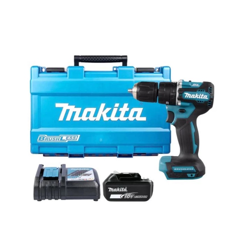 Makita Combi Drill DHP487Z 18V LXT Cordless Brushless 1/2″ 2-Speed Keyless Chuck Max 40Nm With 1 x 5.0Ah Battery, Charger & Carry Case