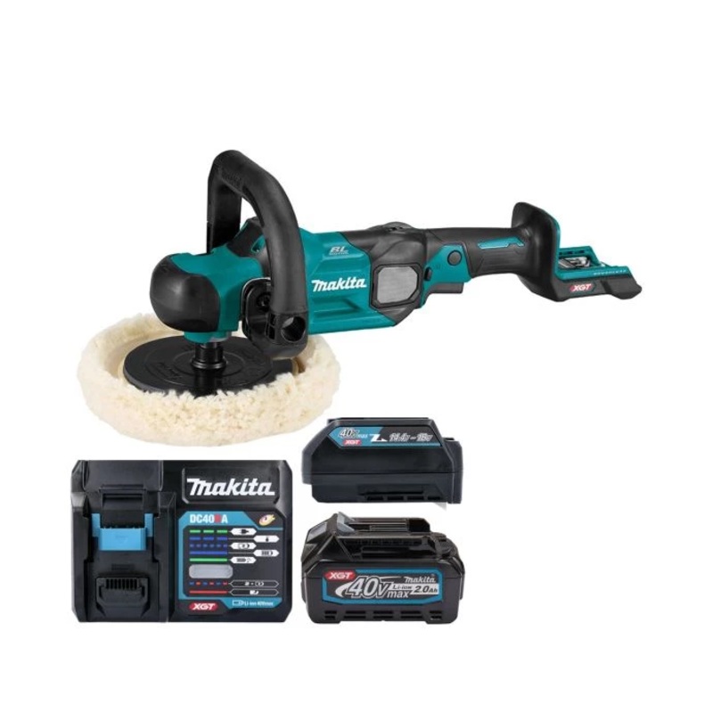 Makita Polisher PV001GZ 40V Max XGT Cordless Brushless 180mm With 1 x 2.0Ah Battery, Charger & Adaptor