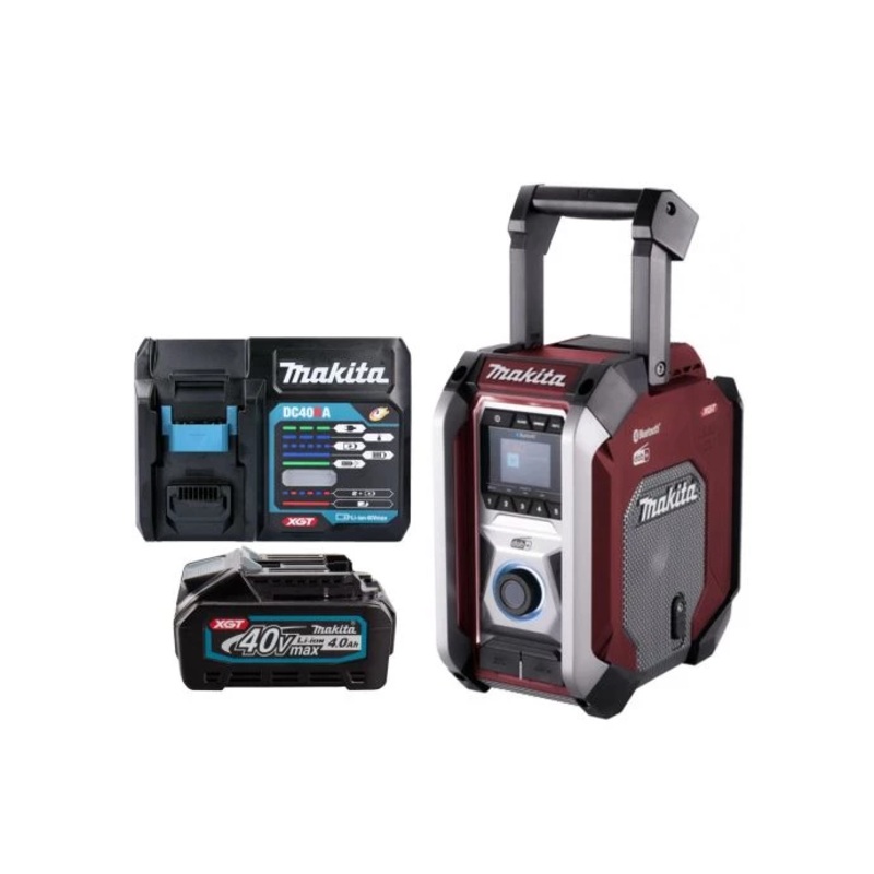 Makita Radio MR007GZ02 12V Max/18V/40V Max CXT/LXT/XGT Cordless/AC FM/DAB/DAB+ Jobsite With Bluetooth Red With 1 x 4.0Ah Battery & Charger