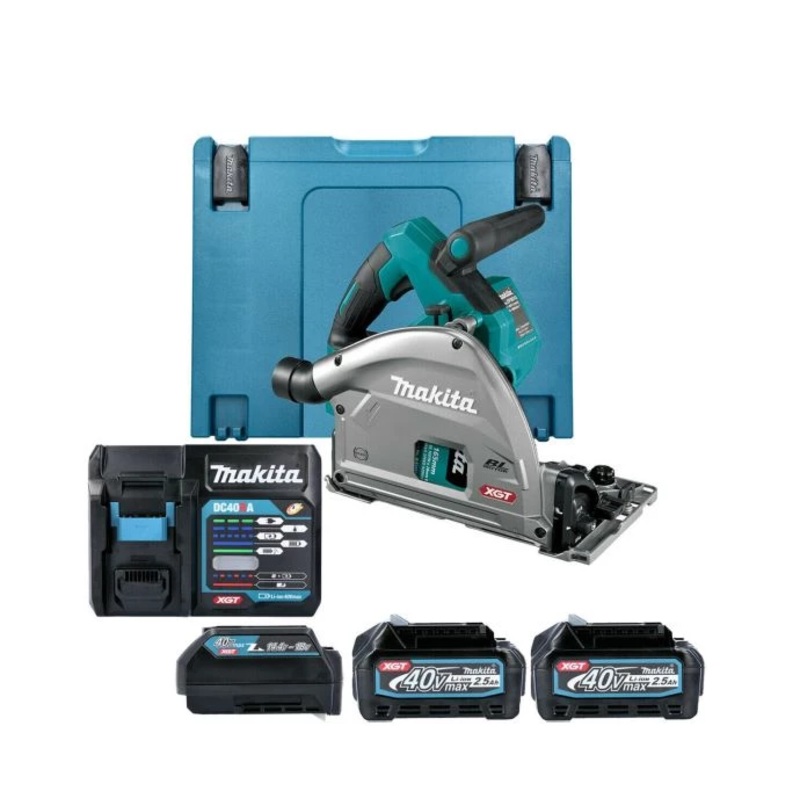 Makita SP001GZ03 40Vmax XGT 165mm Brushless Plunge Saw With 2 x 2.5Ah Batteries, Charger, Adaptor & Case