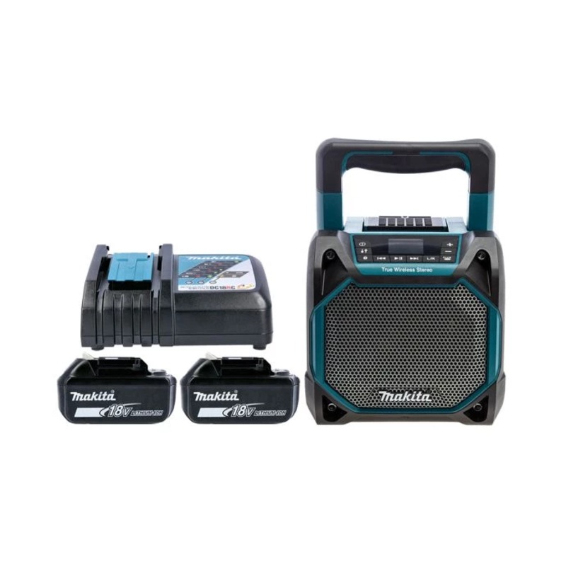 Makita Speaker DMR203 12V Max/18V CXT/LXT Cordless/AC Jobsite With Bluetooth, AUX & USB With 2 x 6.0Ah Batteries & Charger