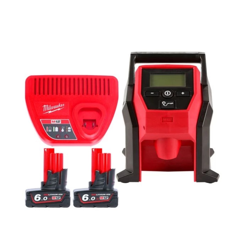 Milwaukee M12BI M12 12V Sub-Compact Inflator With 2 x 6.0Ah Batteries & Charger