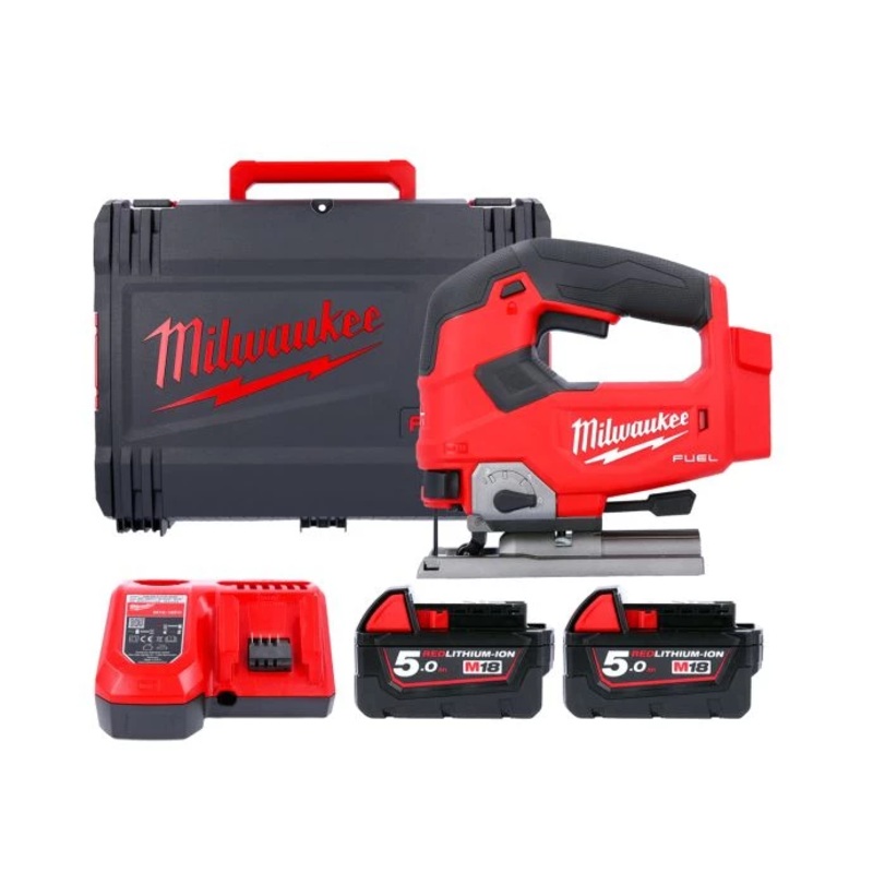 Milwaukee M18FJS-502X M18 Fuel Cordless Brushless Top Handle Jigsaw With 2 x 5.0Ah Batteries, Charger & Case