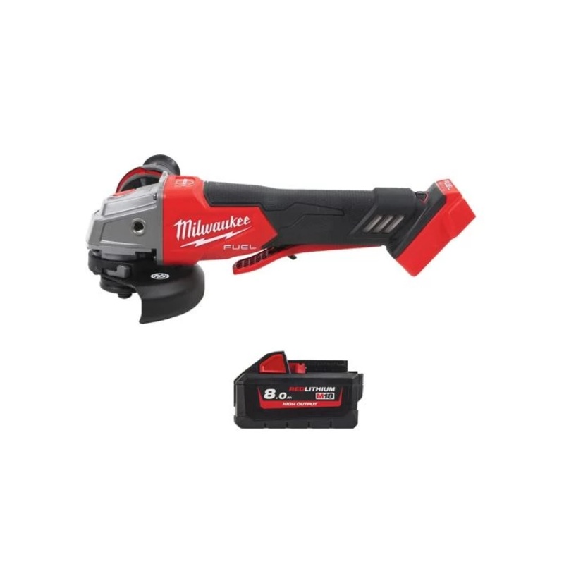 Milwaukee M18FSAGV115XPDB 18V Cordless Brushless 115mm FUEL Paddle Switch Angle Grinder With 1 x 8.0Ah Battery
