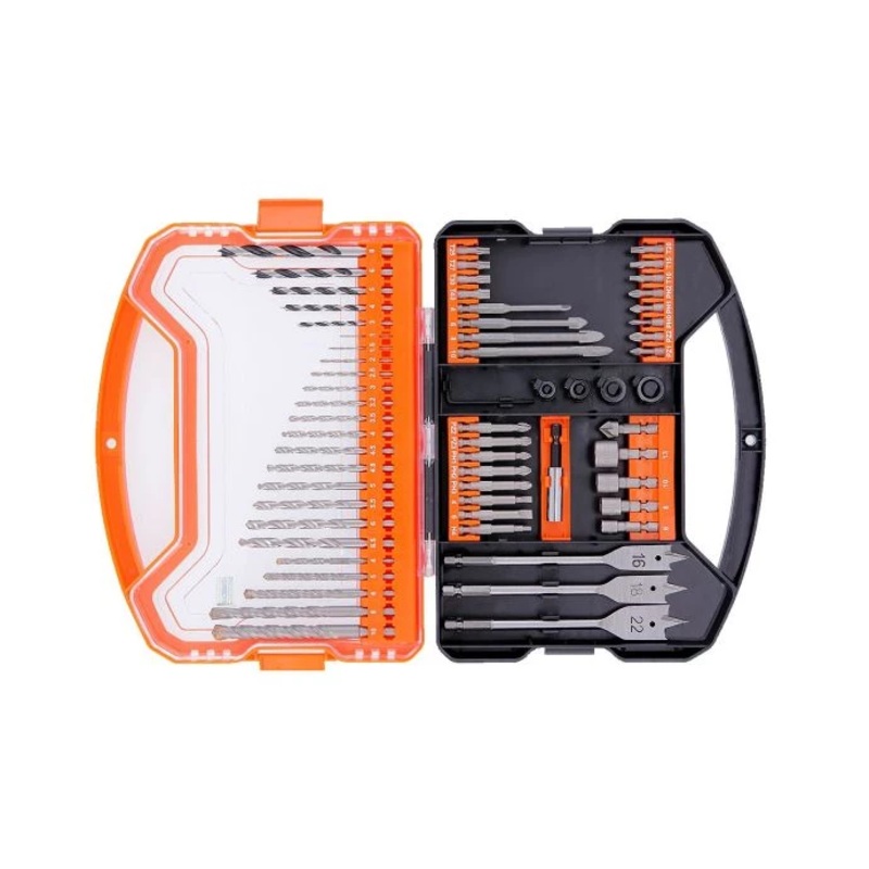 Wellcut Screwdriver & Drill Bit Set 62-Piece HSS Metal Wood Masonry Concrete