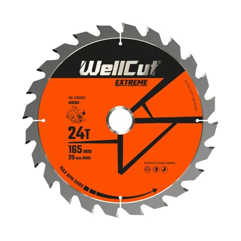 WellCut TCT Circular Saw Blade 165mm x 20mm x 24T Fine Cutting Wood Saw Blade Compatible with all Brands